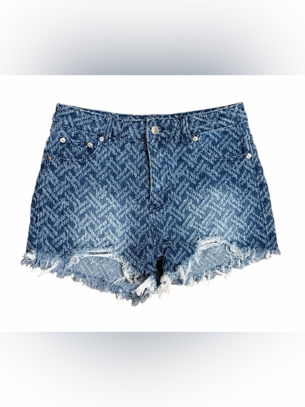 Adika Blue Chevron-Patterned Distressed Denim Shorts